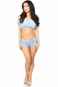 Lt Blue Lined Lace Short Sleeve Peasant Top-Daisy Corsets