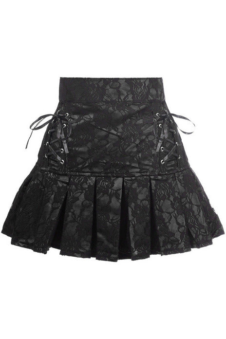 Black Satin w/Black Lace Overlay Lace-Up Skirt.