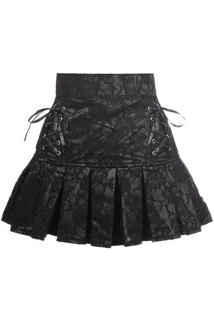 Black Satin w/Black Lace Overlay Lace-Up Skirt.