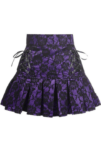 Purple Satin w/Black Lace Overlay Lace-Up Skirt.