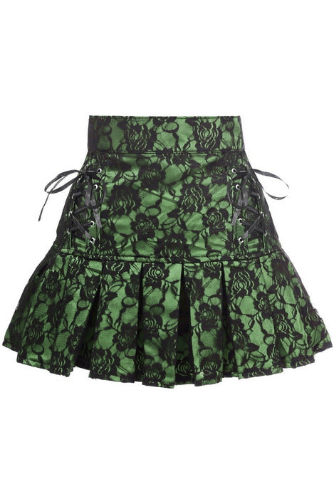 Green Satin w/Black Lace Overlay Lace-Up Skirt-Daisy Corsets
