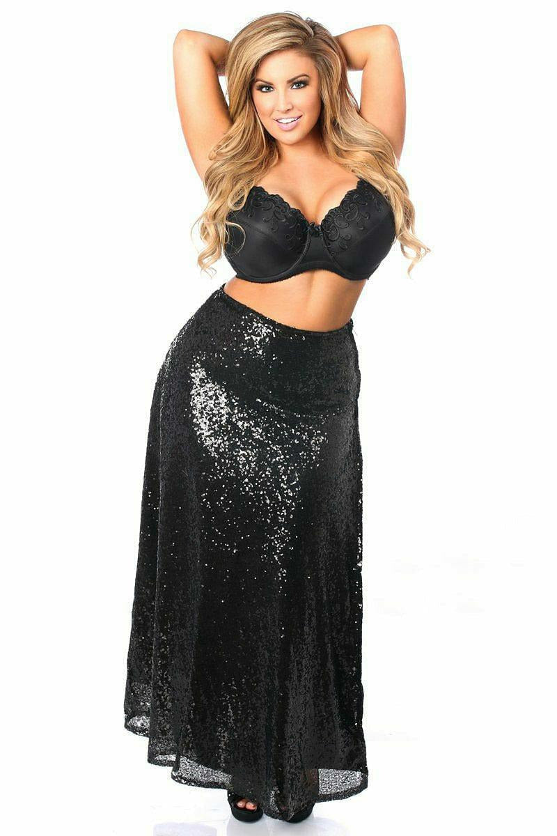 Top Drawer Long Black Sequin Skirt.