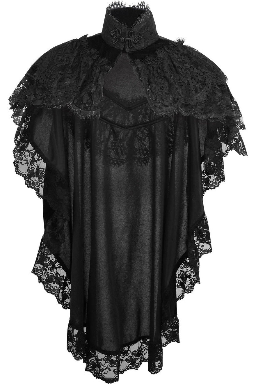 Tapered Black Velvet & Lace Capelet.