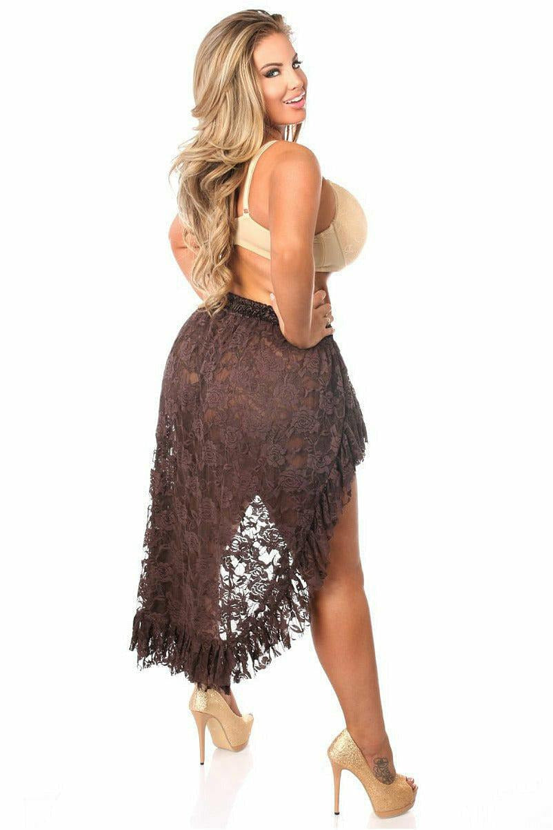Dark Brown Lace High Low Skirt.