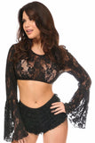 Black Sheer Lace Bell Sleeve Peasant Top-Daisy Corsets