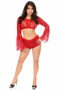 Red Sheer Lace Bell Sleeve Peasant Top-Daisy Corsets