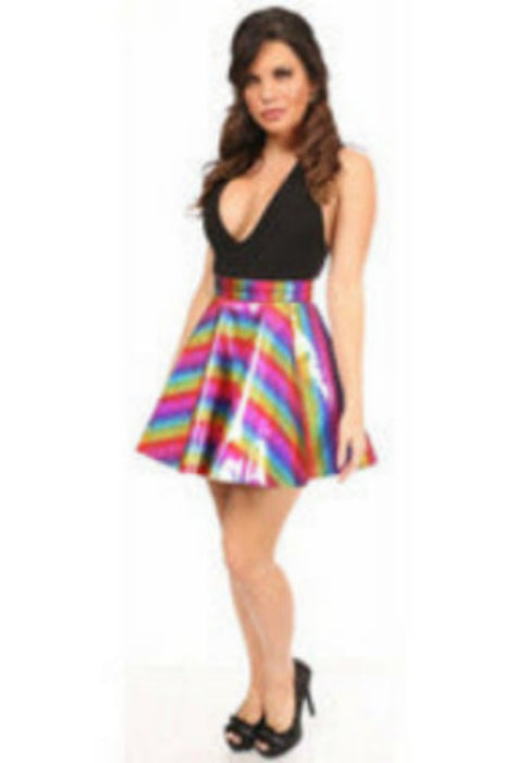 Rainbow Glitter PVC Skater Skirt.