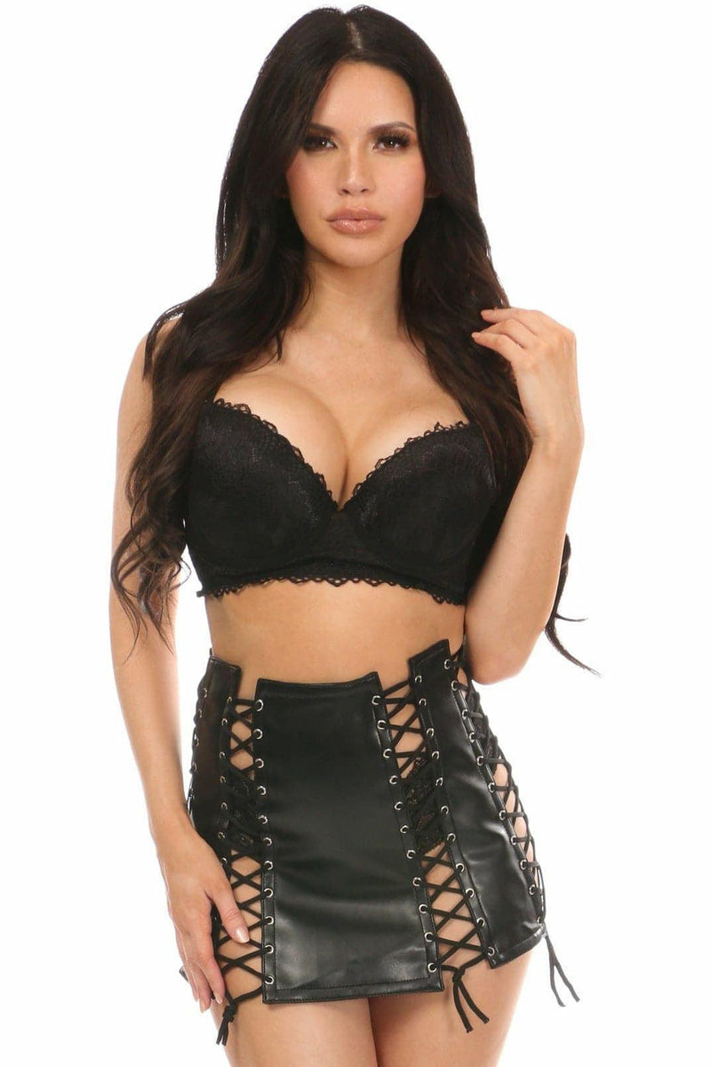 Black Faux Leather Lace-Up Skirt-Daisy Corsets