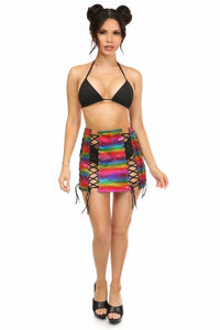 Rainbow Glitter PVC Lace-Up Skirt-Daisy Corsets