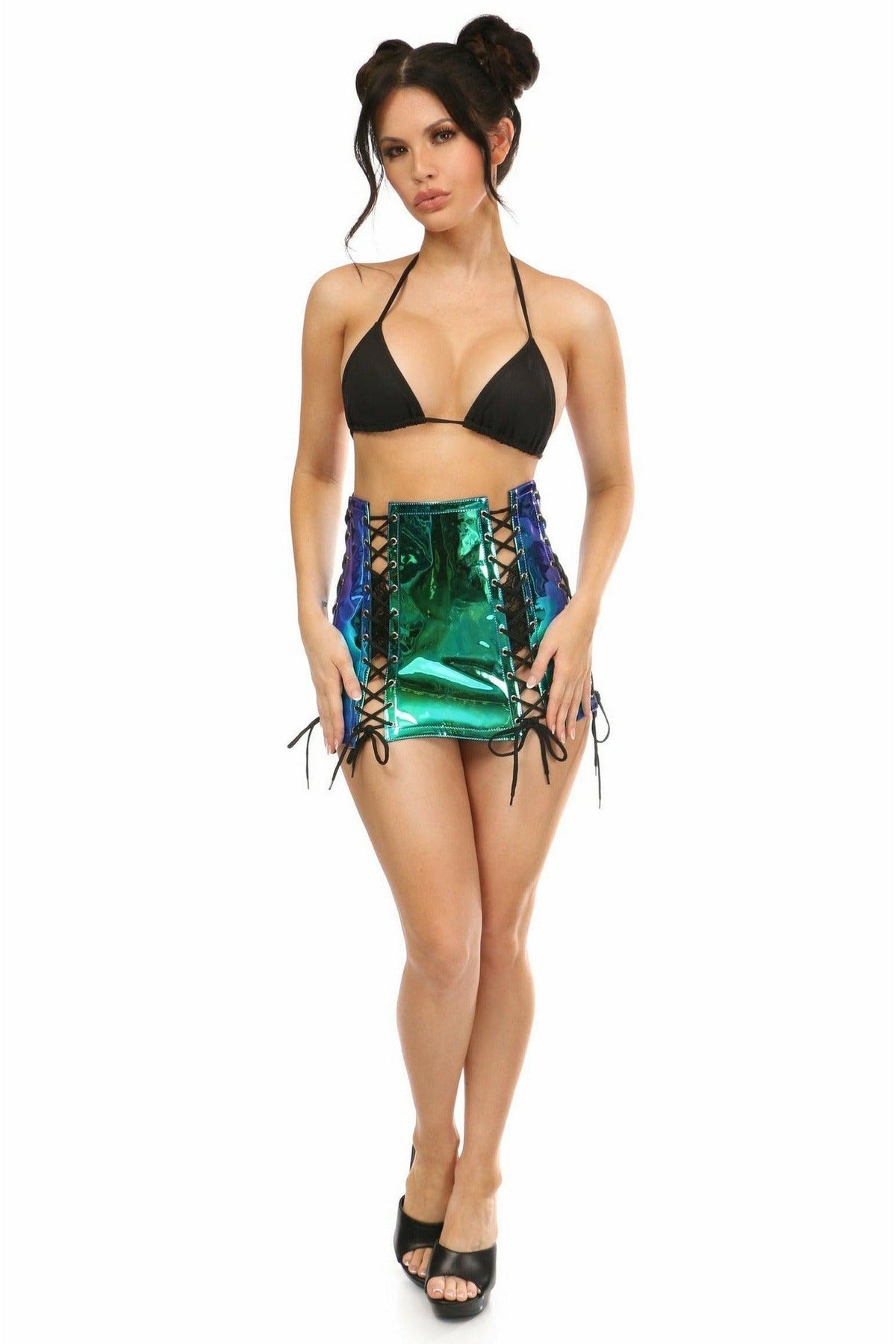 Blue/Teal Holo Lace-Up Skirt-Daisy Corsets