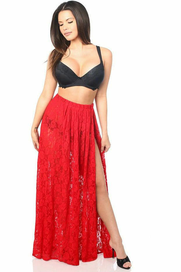 Sheer Red Lace Skirt-Daisy Corsets
