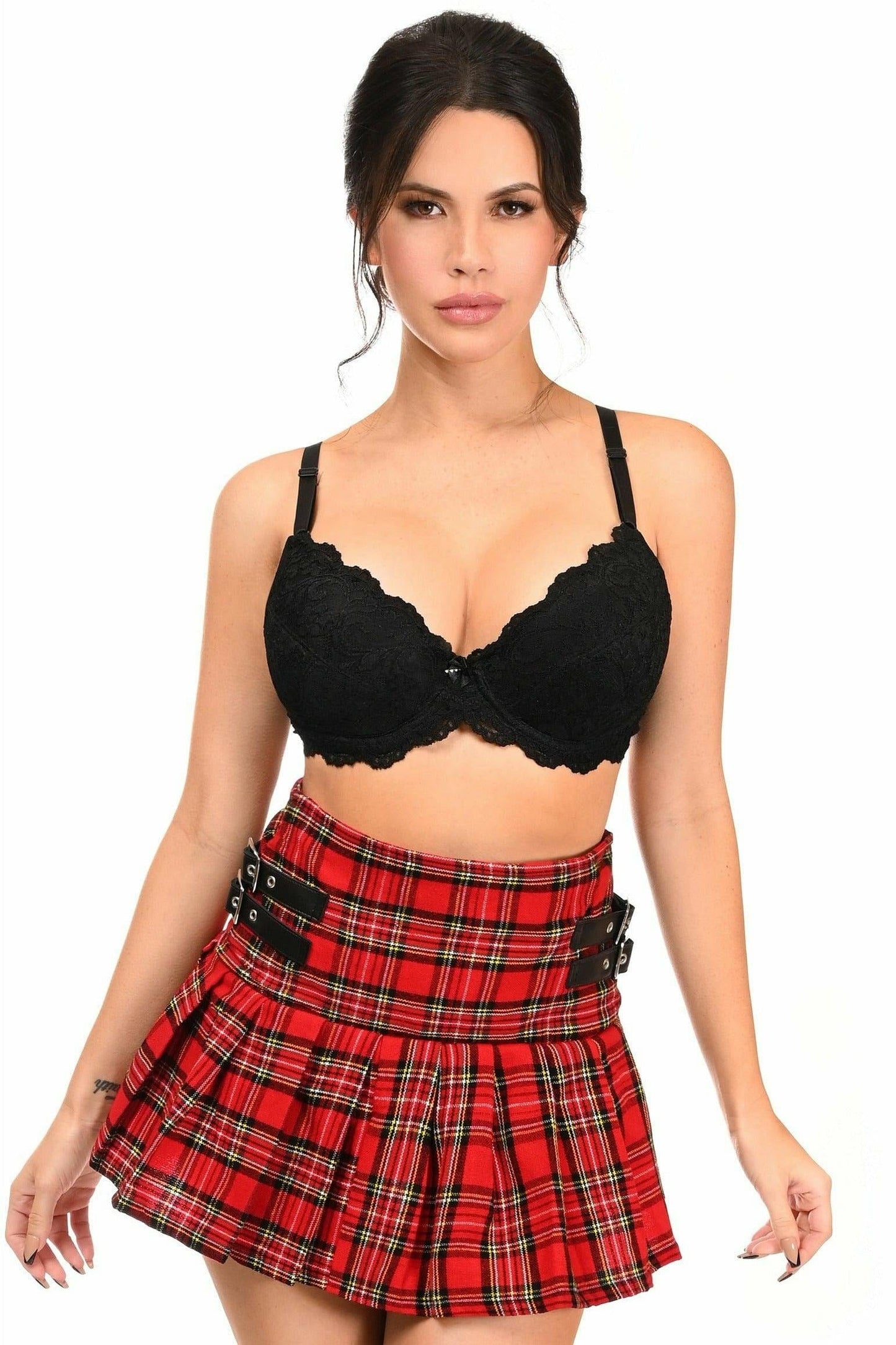 Red Plaid Pleated Skirt w/Buckles.