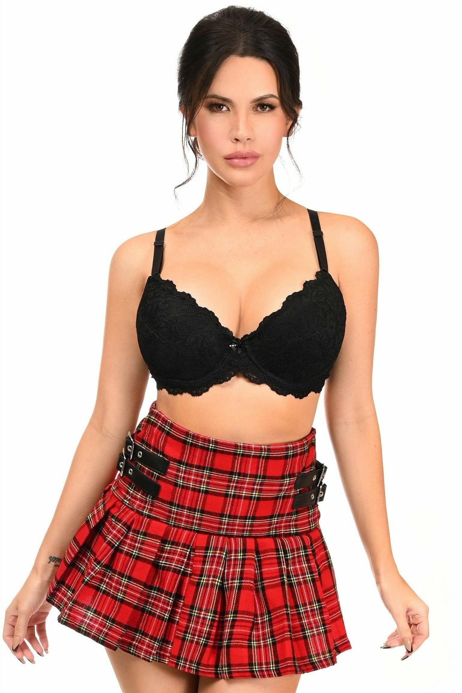 Red Plaid Pleated Skirt w/Buckles.
