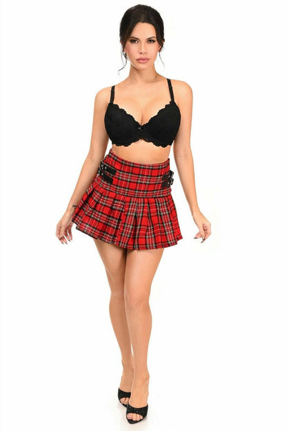 Red Plaid Pleated Skirt w/Buckles.