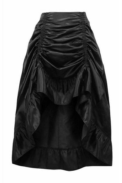 Black Satin Hi Low Ruched Ruffle Skirt.