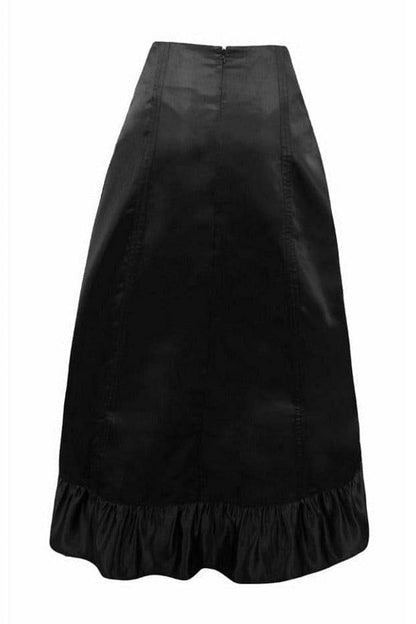 Black Satin Hi Low Ruched Ruffle Skirt.