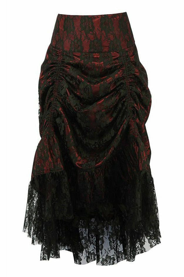 Red w/Black Lace Overlay Ruched Bustle Skirt.