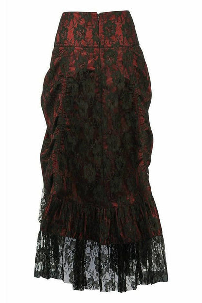 Red w/Black Lace Overlay Ruched Bustle Skirt.
