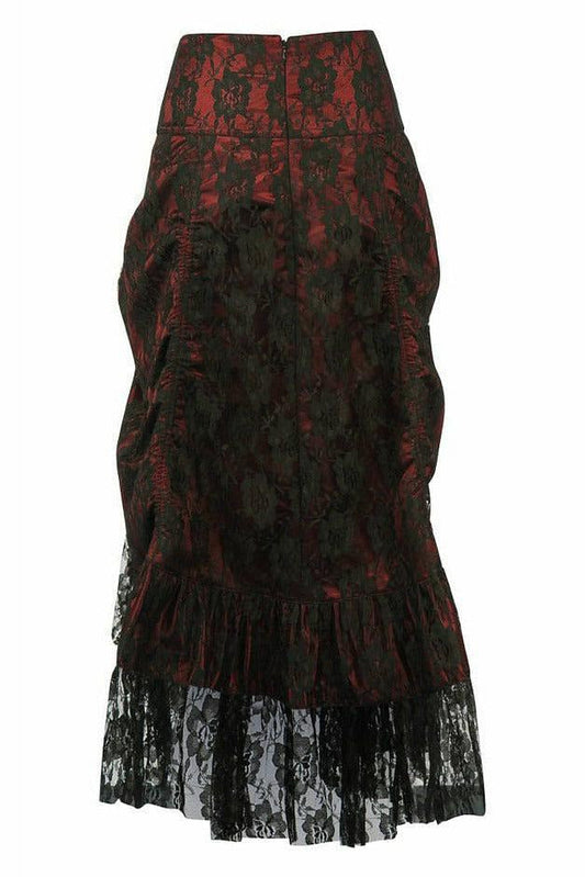 Red w/Black Lace Overlay Ruched Bustle Skirt.