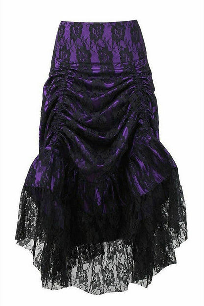 Purple w/Black Lace Overlay Ruched Bustle Skirt.