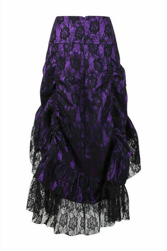 Purple w/Black Lace Overlay Ruched Bustle Skirt.