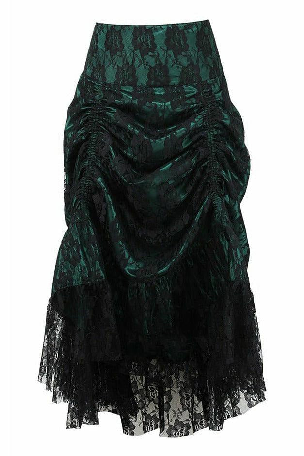 Dark Green w/Black Lace Overlay Ruched Bustle Skirt-Daisy Corsets