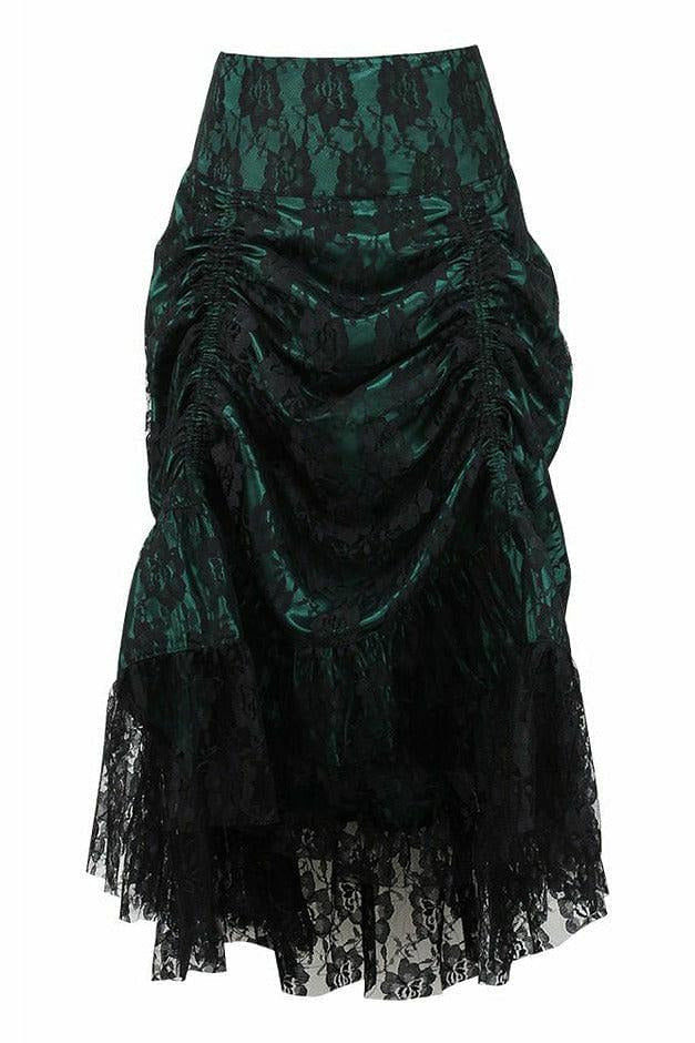 Dark Green w/Black Lace Overlay Ruched Bustle Skirt.