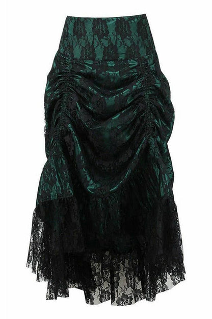 Dark Green w/Black Lace Overlay Ruched Bustle Skirt.
