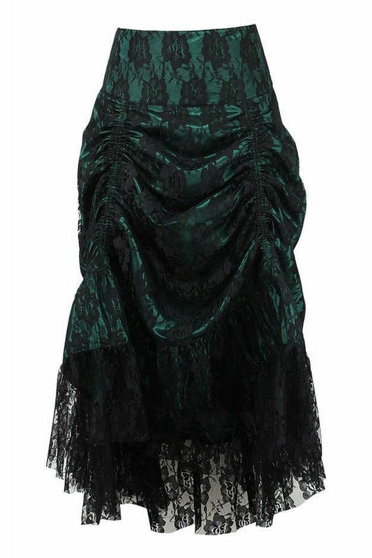 Dark Green w/Black Lace Overlay Ruched Bustle Skirt.