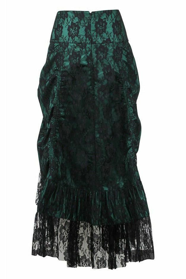 Dark Green w/Black Lace Overlay Ruched Bustle Skirt.