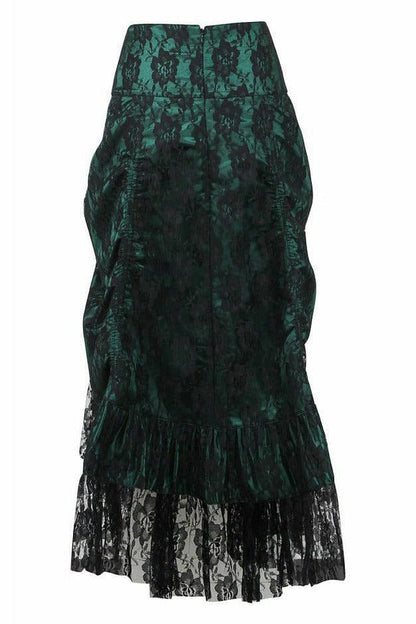 Dark Green w/Black Lace Overlay Ruched Bustle Skirt.