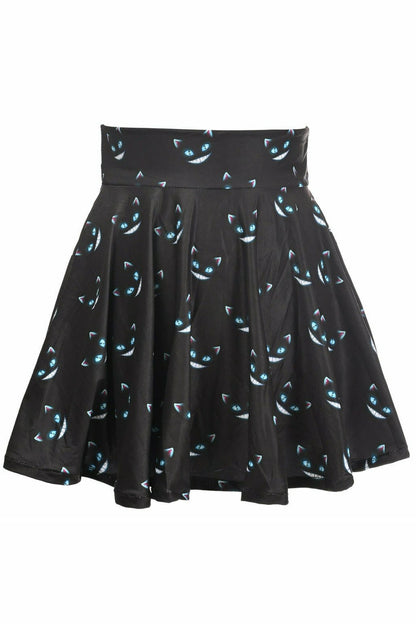 Scary Cats Print Stretch Lycra Skirt.