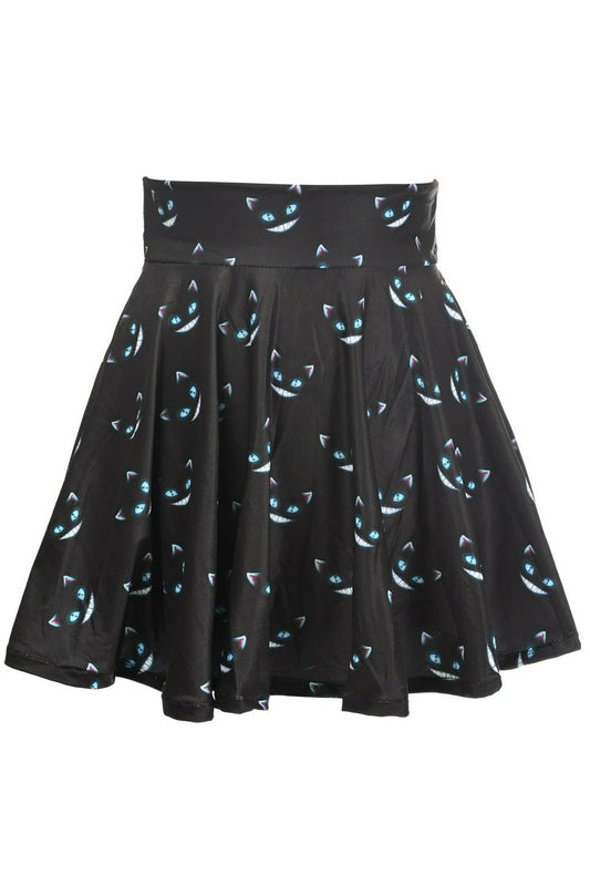Scary Cats Print Stretch Lycra Skirt.