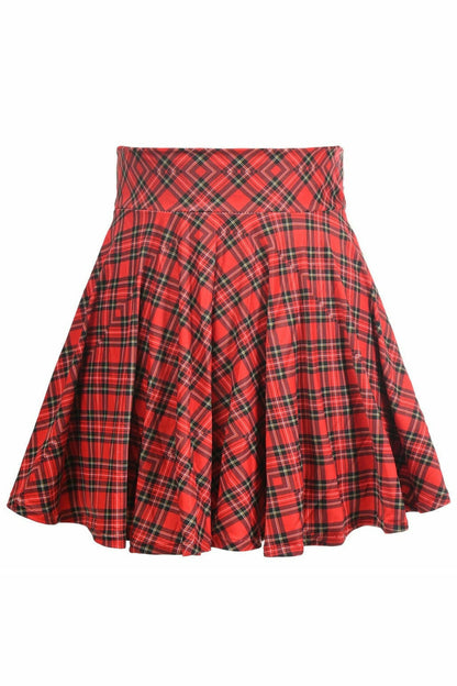 Red Plaid Stretch Lycra Skirt.