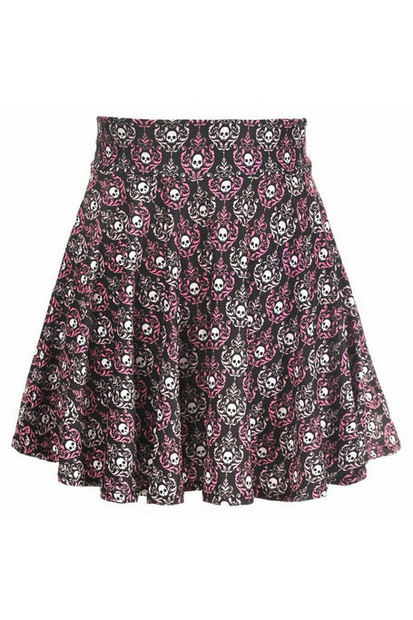 Pink & White Skulls Stretch Lycra Skirt.