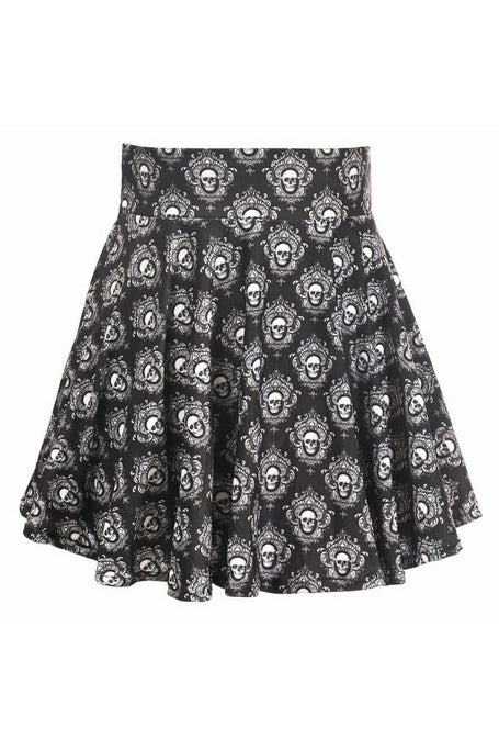 Black & White Skulls Stretch Lycra Skirt-Daisy Corsets