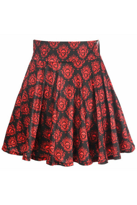 Black & Red Skulls Stretch Lycra Skirt-Daisy Corsets