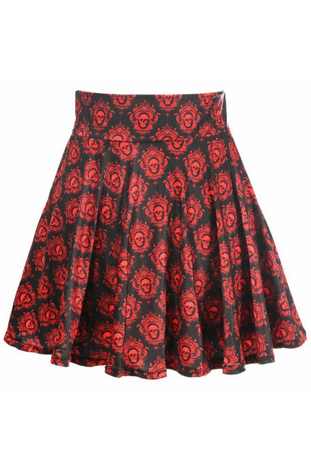 Black & Red Skulls Stretch Lycra Skirt.