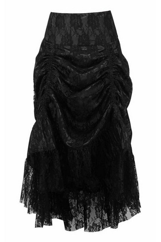 Black w/Black Lace Overlay Ruched Bustle Skirt.