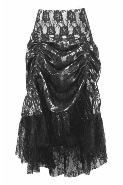 White w/Black Lace Overlay Ruched Bustle Skirt.