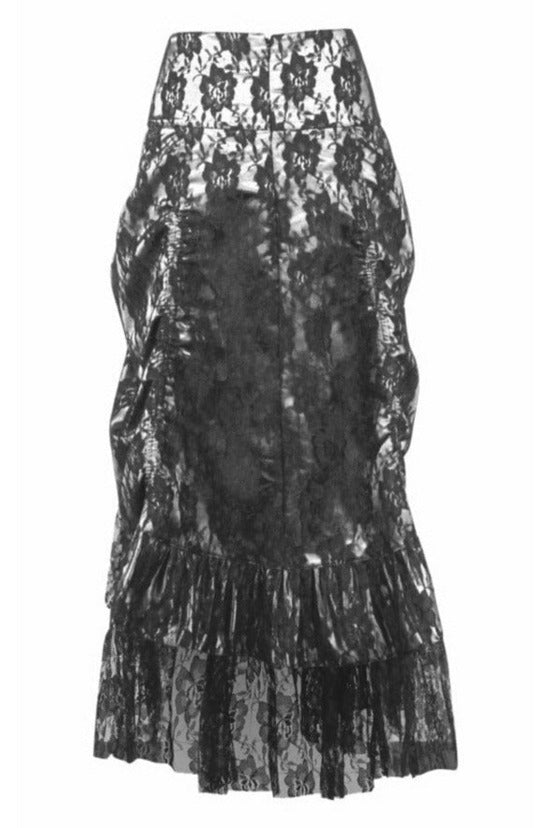 White w/Black Lace Overlay Ruched Bustle Skirt.