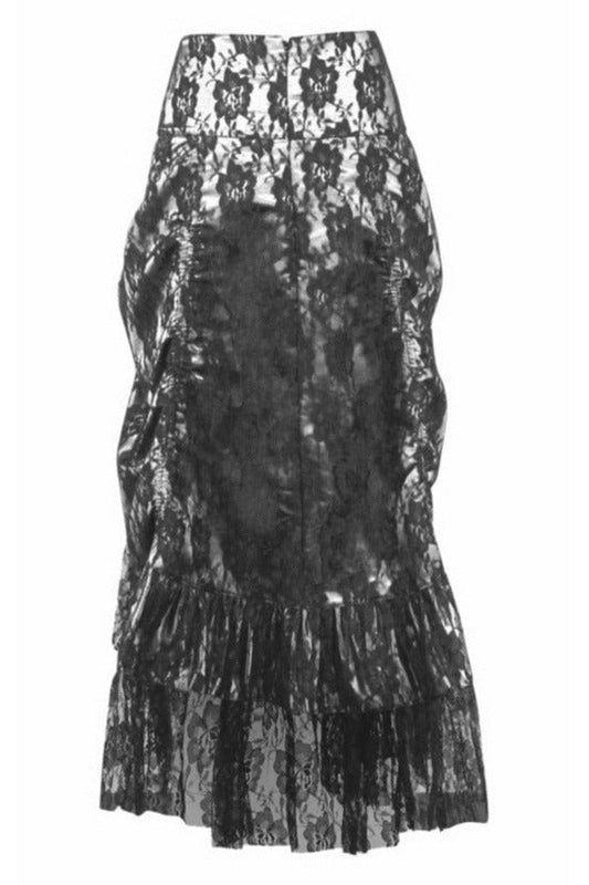 White w/Black Lace Overlay Ruched Bustle Skirt.