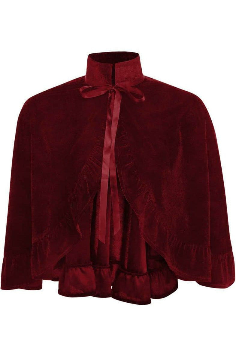 Dark Red Velvet Ruffle Cape.