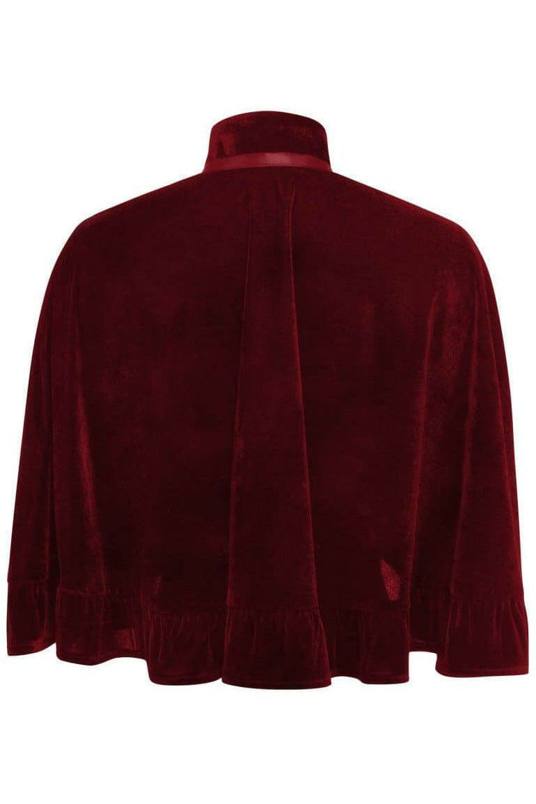 Dark Red Velvet Ruffle Cape.