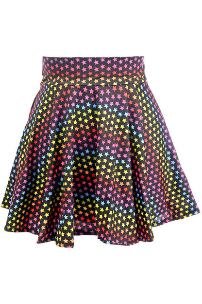 Rainbow Stars Print Stretch Lycra Skirt.