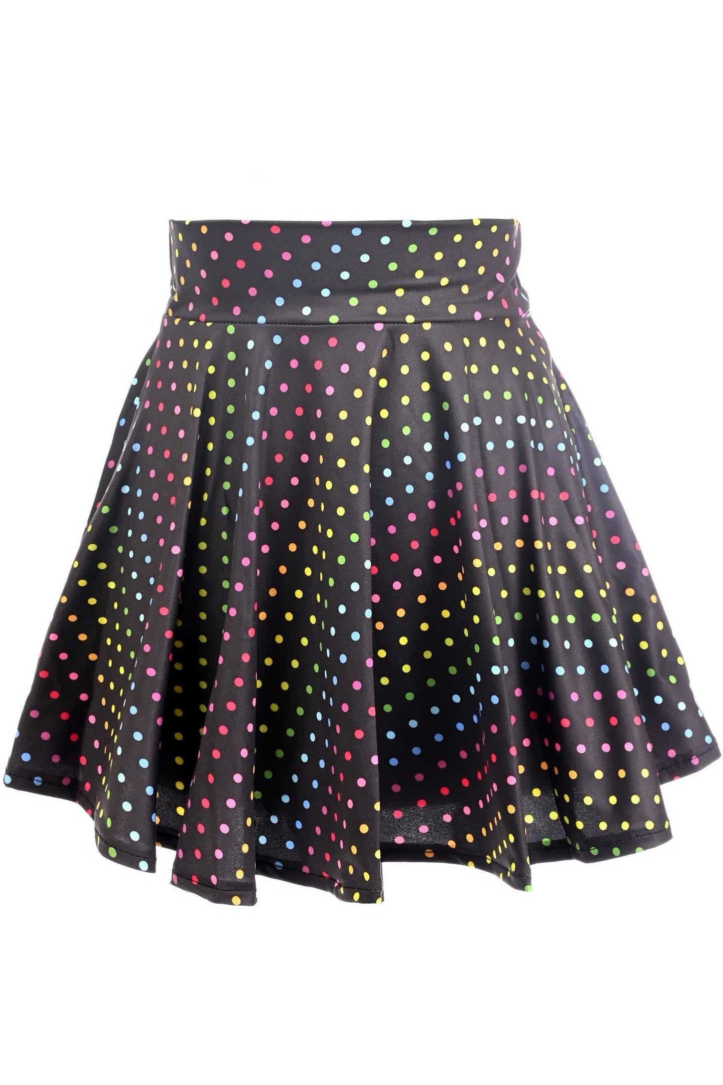 Rainbow Polka Dots Print Stretch Lycra Skirt.