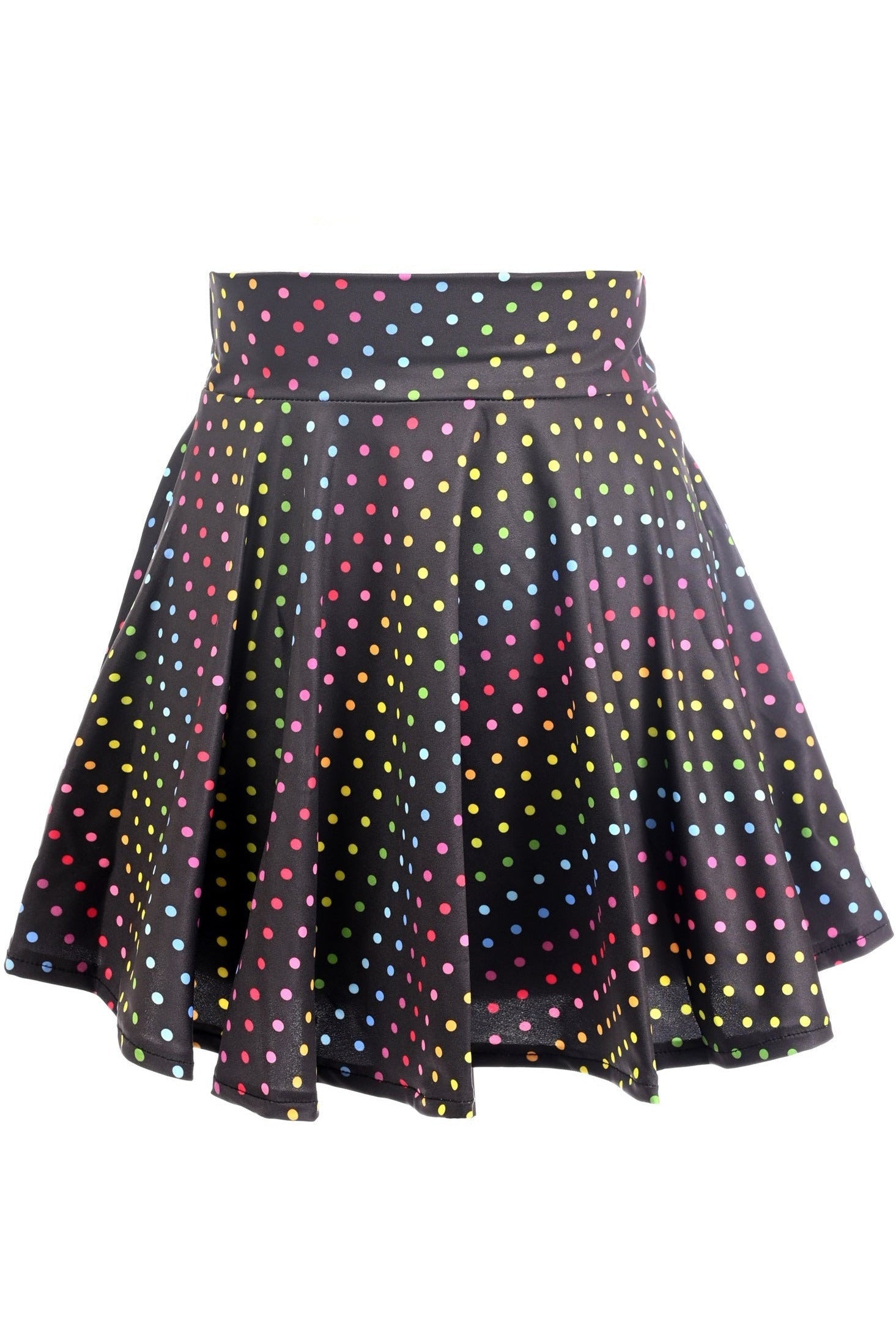 Rainbow Polka Dots Print Stretch Lycra Skirt.