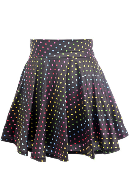 Rainbow Polka Dots Print Stretch Lycra Skirt.