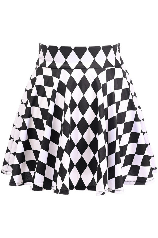 Black/White Diamond Print Stretch Lycra Skirt.