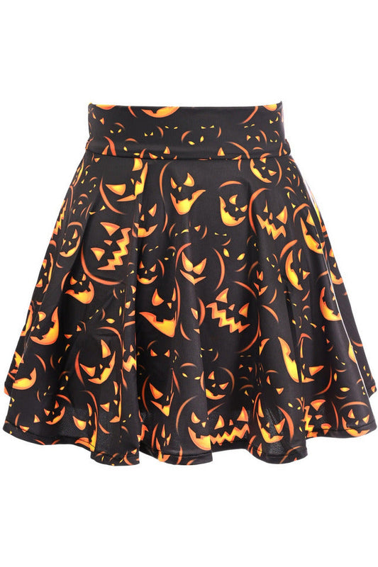 Scary Pumpkin Print Stretch Lycra Skirt.